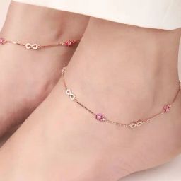 Zavya Infinity and Floral CZ Rose Gold Plated 925 Sterling Silver Anklet-image-77