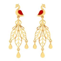 P.C. Chandra Jewellers 22k Gold Royal Peacock Shaped Red Wings Dangler Earrings-image-16