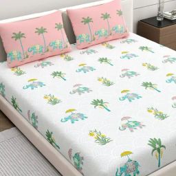Home Ecstasy Lemonade Pink Cotton Ethnic 140 TC King Bedsheet with 2 Pillow Covers-19