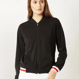 Miss Chase Women Black Solid Lightweight Bomber-image-79