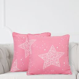 SWAYAM Pink & White Set of 2 Geometric Square Cushion Covers-31