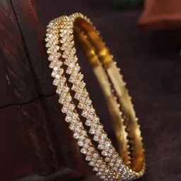SGA FASHION Set Of 2 Gold-Plated American Diamond Stones Studded Bangles-image-60