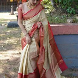 Anjaneya Sarees Beige Silk Woven Saree With Unstitched Blouse-picture-27