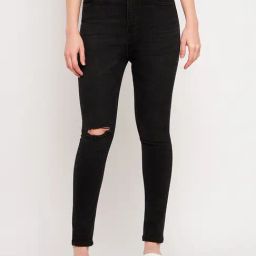 Madame Black Cotton Skinny Solid Jeans-image-79