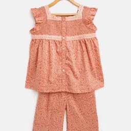 Cherry Crumble Girls Peach-Coloured Printed Night Suit-image-70
