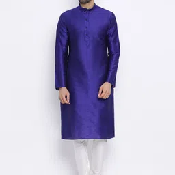 NAMASKAR Men Blue Dupion Silk Solid Kurta-picture-49
