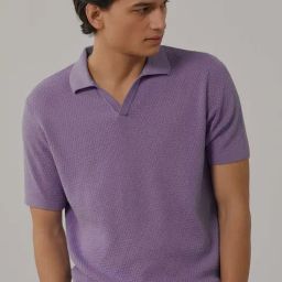 ANDAMEN Purple Regular Fit Textured Cotton Polo T-Shirt-image-17