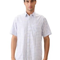 ColorPlus Blue Cotton Comfort Fit Chequered Casual Shirt-picture-3