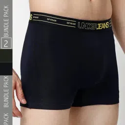 UnderJeans by Spykar Navy & Olive Regular Fit Trunks - Pack of 2-image-67