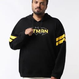 Bewakoof Black Loose Fit Graphic Print Oversized Plus Size Hooded Sweatshirt-image-60