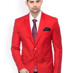 FAVOROSKI Red Slim Fit Woollen Single-Breasted Formal Blazer-image-74