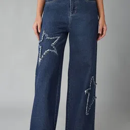 DOLCE CRUDO Women Wide Leg High-Rise Mildly Distressed Light Fade Jeans-image-89