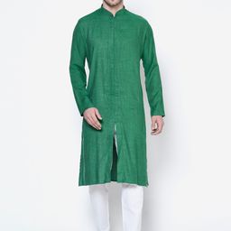 DEYANN Men Green Solid Straight Kurta-20