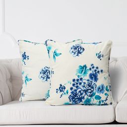 SWAYAM White & Blue Set of 2 Floral Square Cushion Covers-27