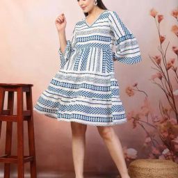 Stylum Blue & White Printed A-Line Dress-image-20