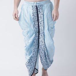 DEYANN Men Blue Printed Dupion Silk Dhoti Pants-image-29