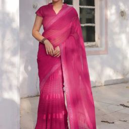 MIRCHI FASHION Pink Striped Saree With Unstitched Blouse-picture-41