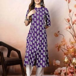 Stylum Purple Printed A Line Kurta-image-57