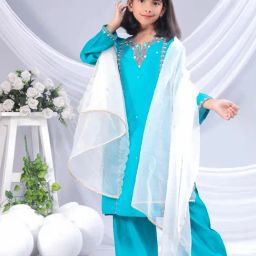 Misbis Girls C Green Comfort Fit Embroidered Kurta Set-image-69