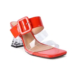 London Rag Red Embellished PU Party Block Heels with Buckles-image-53