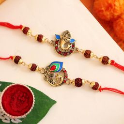 TIED RIBBONS Set Of 2 Beaded Thread Rakhis With Roli Chawal & Greeting Card-image-75