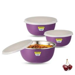 Urban Chef Purple Stainless Steel Microwave Safe Serving Bowl With Lid - Set of 3-33
