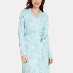 Zivame Light Blue Printed Robe-image-27