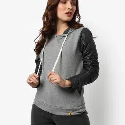 Campus Sutra Grey Cotton Textured Hoodie-picture-6