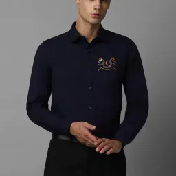Allen Solly Navy Cotton Slim Fit Printed Shirt-picture-4