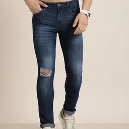 HERE&NOW Men Slim Fit Mildly Distressed Light Fade Stretchable Mid-Rise Jeans-image-80