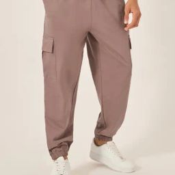 Styli Brown Cotton Relaxed Fit Solid Joggers-image-99
