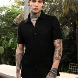 Campus Sutra Black Polycotton Oversized Self Design Shirt-picture-4