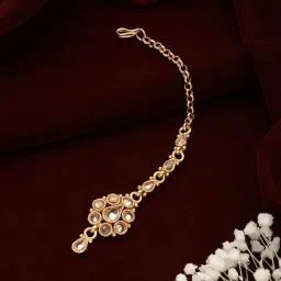 Aatmana Kundan Studded Handcrafted Golden Maang Tikka for Women & Girls-image-3