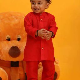 VASTRAMAY Boys Red Solid Full Sleeves Kurta Sets-image-47
