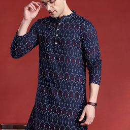 TIGER SNAKE Men Abstract Printed Festive Cotton Straight Kurta-image-63