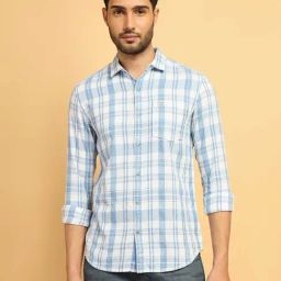 Wrangler Blue Regular Fit Check Cotton Shirt-image-2