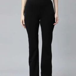Go Colors! Black Cotton High Rise Bootcut Trousers-image-66