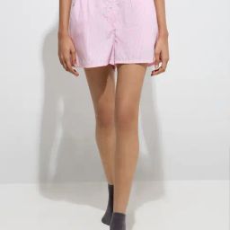 Superstar by Westside Pink Stripe High-Rise Cotton-Blend Boxer Shorts-image-1