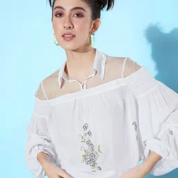 QUIERO Floral Print Bishop Sleeves Blouson Top-image-85