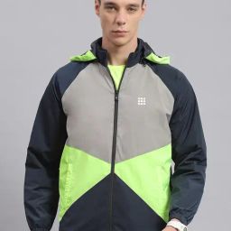 Rock.it Navy Regular Fit Colour Block Hooded Jacket-47
