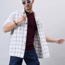 CHIMPAAANZEE White & Brown Loose Fit Check Oversized Shirt-picture-9
