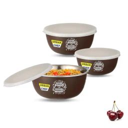 Urban Chef Brown Stainless Steel Microwave Safe Serving Bowl With Lid - Set of 3-19