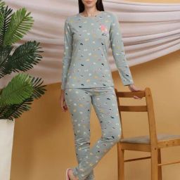 Sweet Dreams Green Cotton Printed T-Shirt Pyjamas Set-image-33