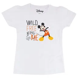 Disney by Wear Your Mind Girls White Mickey Mouse Print Biowashed Cotton Regular Top-image-19