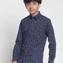 Crimsoune Club Kids Navy Floral Print Full Sleeves Shirt-image-77