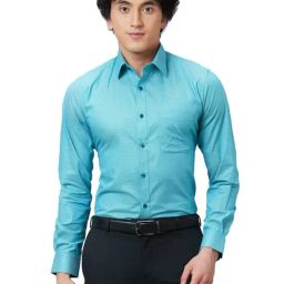 Raymond Blue Pure Cotton Slim Fit Self Pattern Shirt-image-9