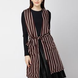 Tokyo Talkies Brown & White Striped Open Front Shrug-53