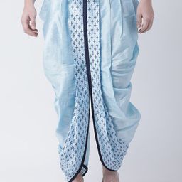 DEYANN Men Blue Printed Dupion Silk Dhoti-image-23