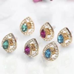 Lilly & Sparkle Gold-Toned Set of 3 Multi-Colored Stone Studded Drop Stud Earrings-11
