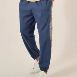 Styli Dark Blue Cotton Relaxed Fit Solid Joggers-image-48